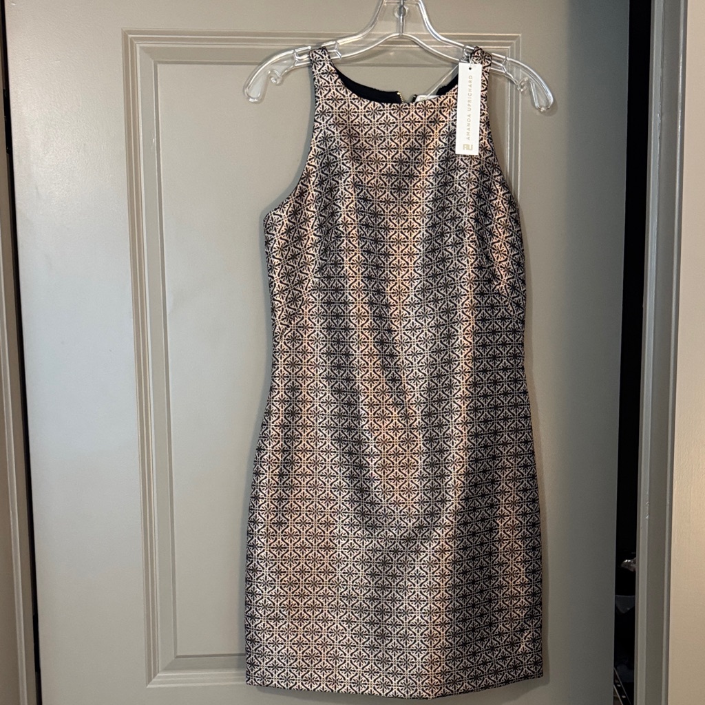 Amanda Uprichard Black And Champagne Geometric Dress